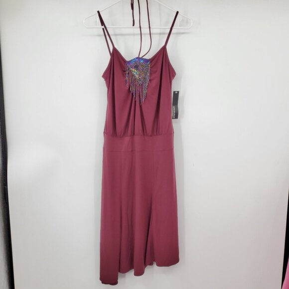 New Ideology Asym Hem Y2K Disco Fringe Sequin Jewel Neckline Whimsigoth Dress S - Picture 1 of 10